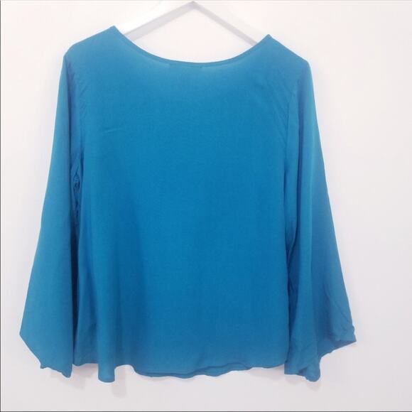 Veronica & Stella Teal Embroidered Keyhole Top Coastal Grandma Bohemian - Picture 3 of 7